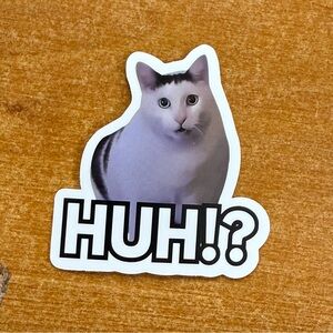Quirky Cat Sticker with‎ 'HUH!?' Text